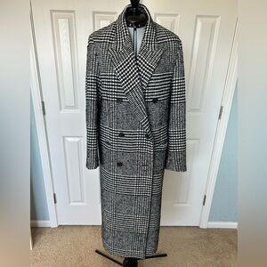 & Other Stories Double Breasted Tweed Black and White Long Coat, Size XS